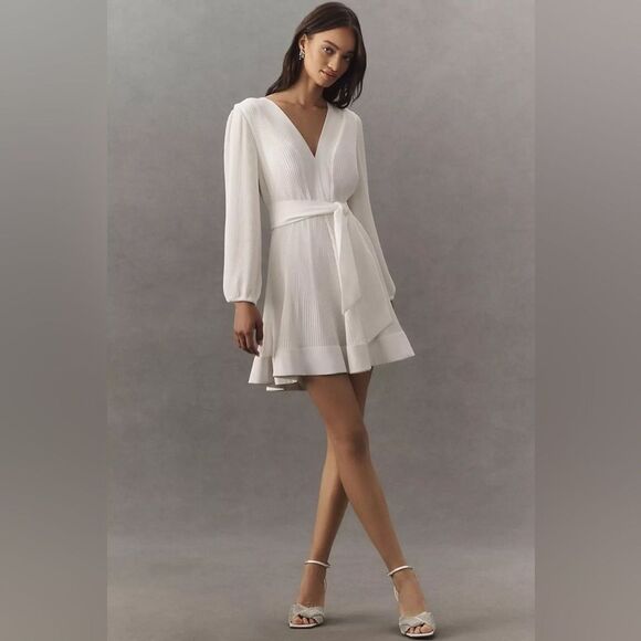 Milly Dresses & Skirts - NWOT Milly Liv Long-Sleeve V-Neck Pleated Belted Mini Dress, size US6/UK10